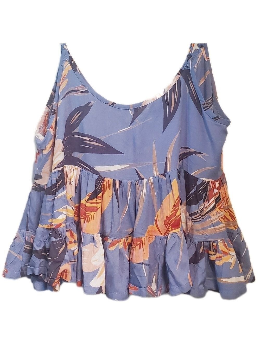 PATRONS OF PEACE Floral Print Braided Spaghetti Strap Cropped Ruffled Bl… - Picture 2 of 8